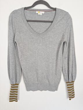 Boden Sweater Knit Pullover Striped Cuff Wool Blend Gray Gold Preppy Gray Size 2